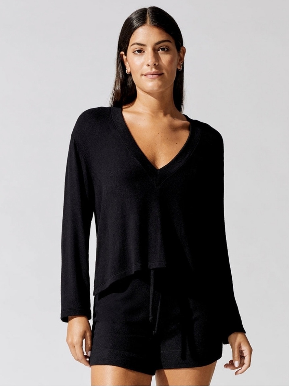 LESET Lori V Neck Sweater In Black